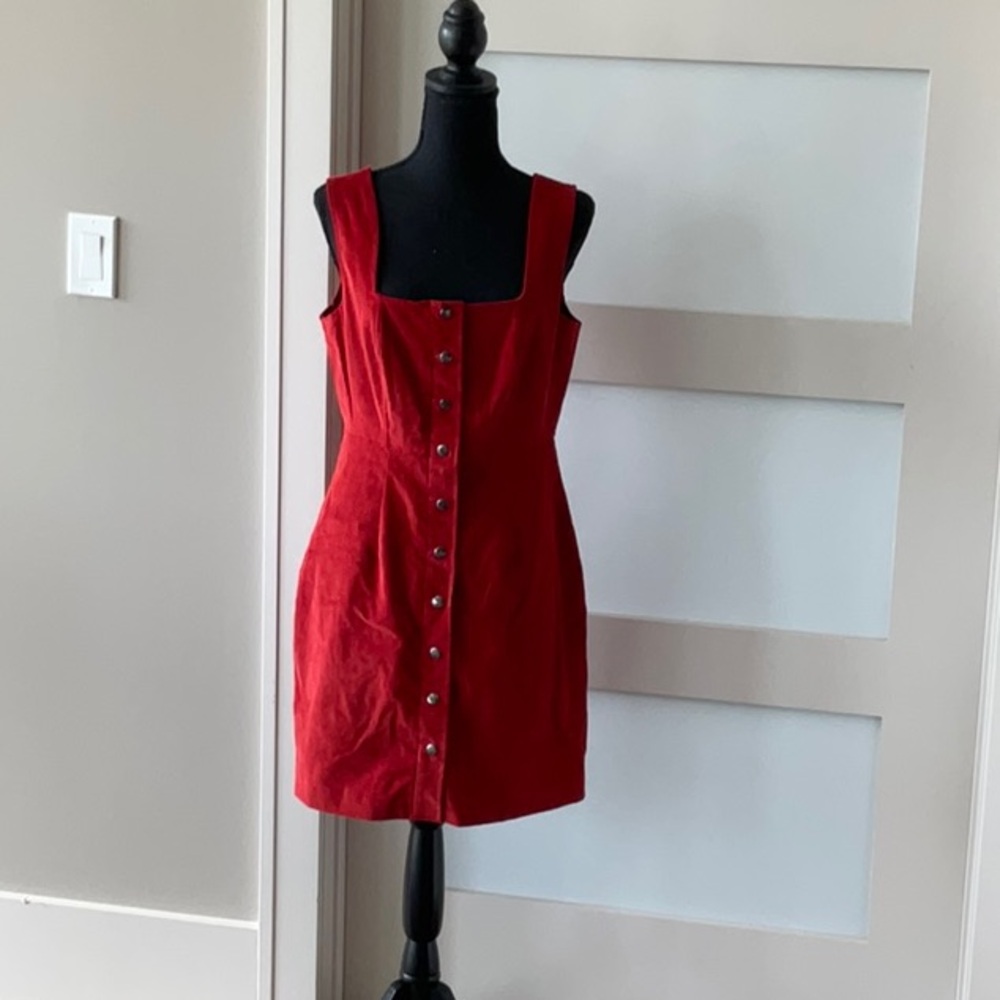 Red Button-Front Dress